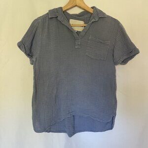 Lola River XS Blue Cotton Gauze Button-Up Short Sleeve Shirt summer casual top